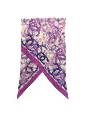 Chanel Slim Scarf Bandeau Purple White Silk CC Logo